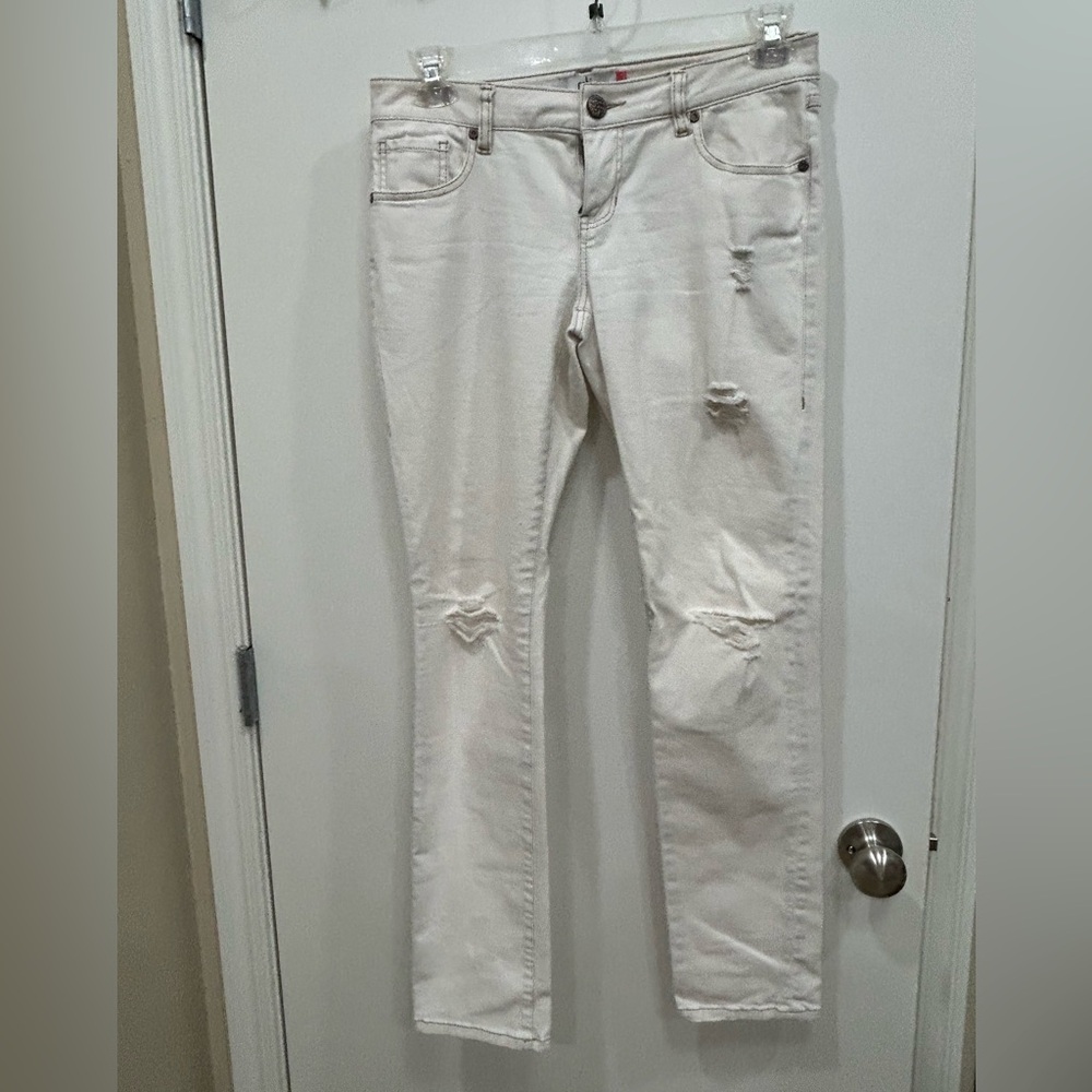 CAbi Women's Cream Distressed Skinny Boyfriend Jeans
